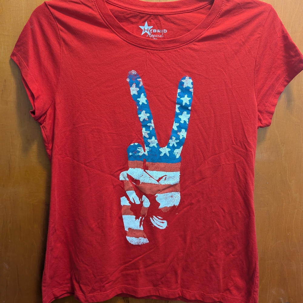 Hybrid Apparel Red and Blue Peace Graphic Tee